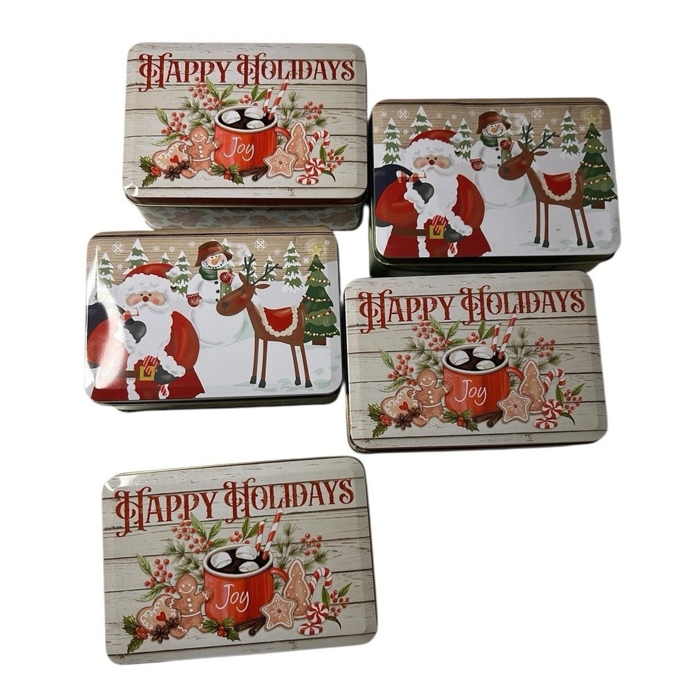 Adorable 90s Christmas Tins Lot of 5 Retro Holiday Storage Boxes with Lid Bundle